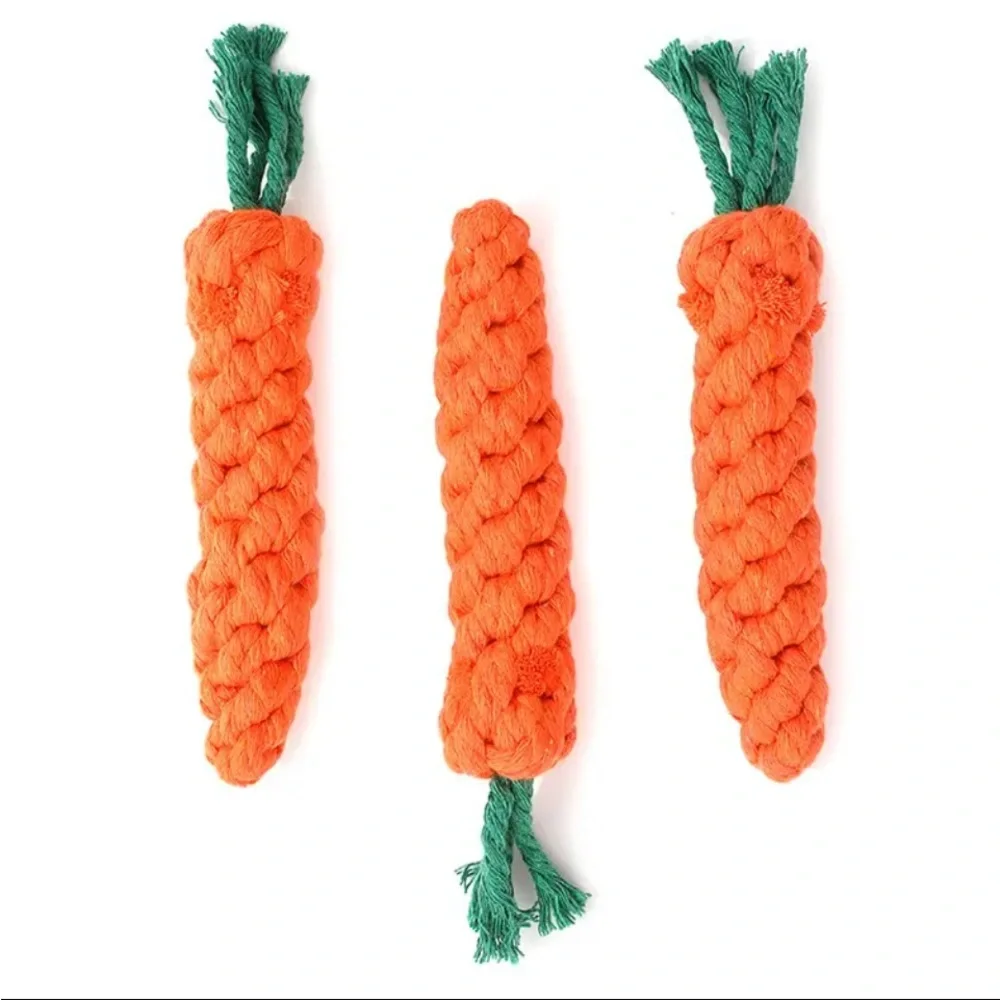 3 Pc Carrot Design Pet Chew Durable Dog Braided Knot Rope Toy